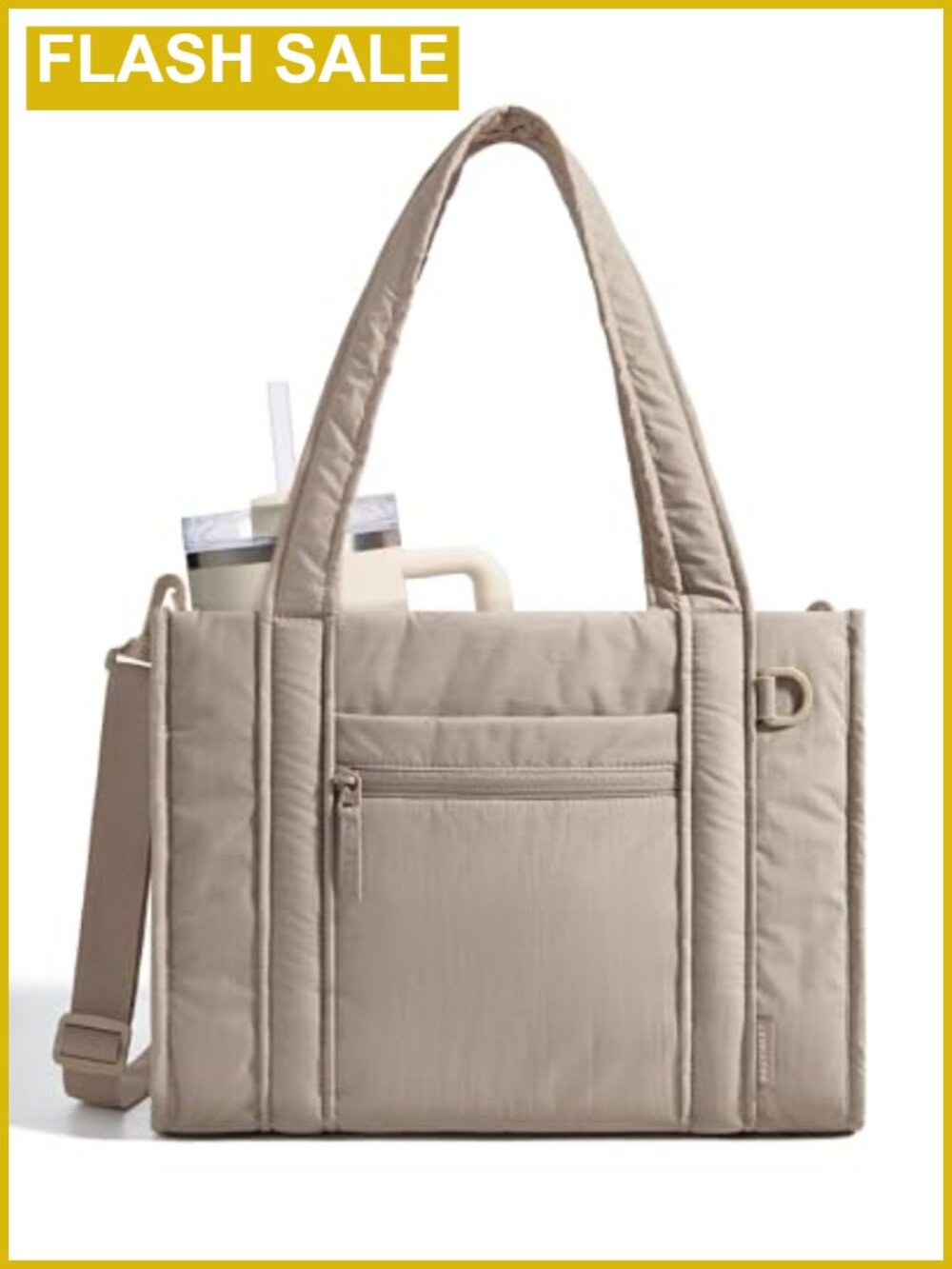 Quilted Nylon Tote Bag, Crossbody Work Bag with Laptop Compartment